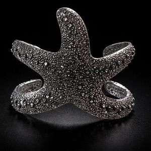 Oversized Starfish Cuff Bracelet Gunmetal Silver Textured Nautical Statement